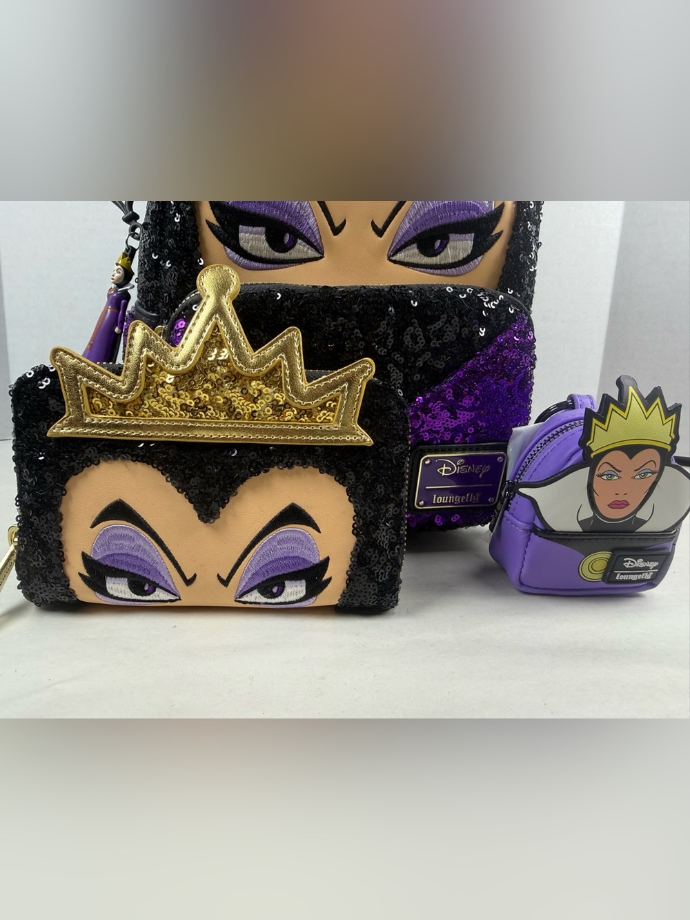 Loungefly Evil Queen Sequin Mini Backpack, Wallet, and Charm - Exclusive HTF - Picture 2 of 8